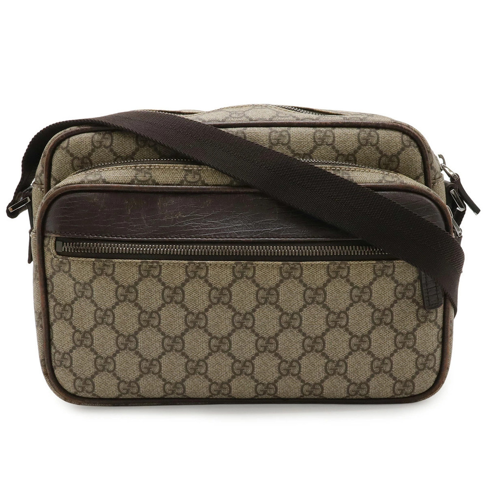 Gucci GG Supreme Plus Crossbody Bag Leather Beige Brown Cream